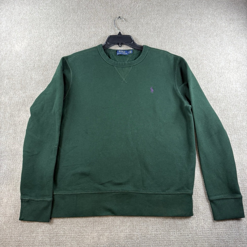 Polo Ralph Lauren RL Fleece Sweatshirt Men Medium Green Pullover Crewneck